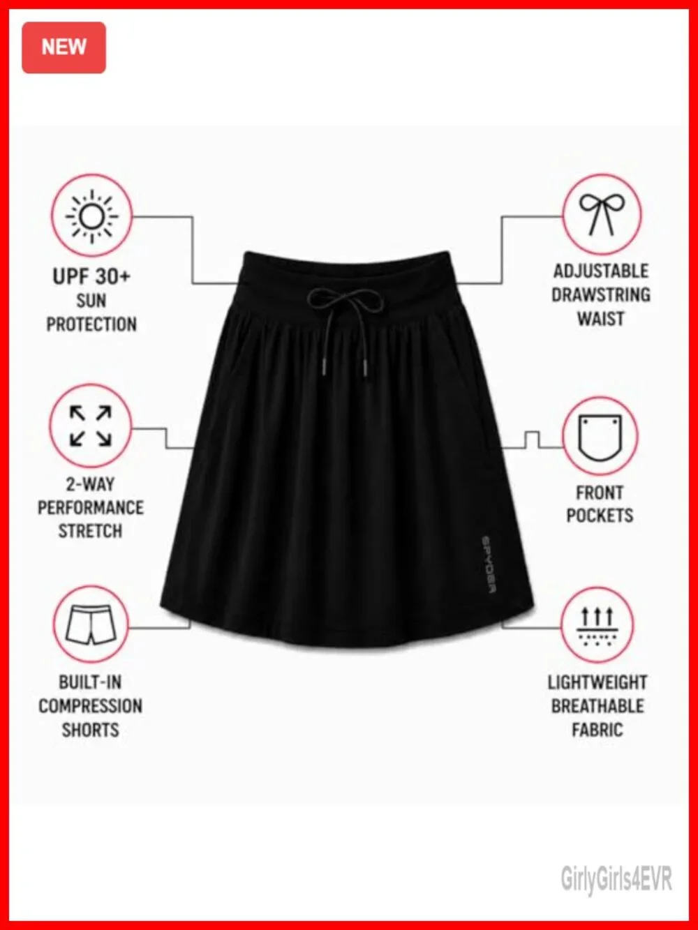 UPF 30+ Pleated Skort with Pockets | 2-Way Stretch, Built-In Shorts Liner